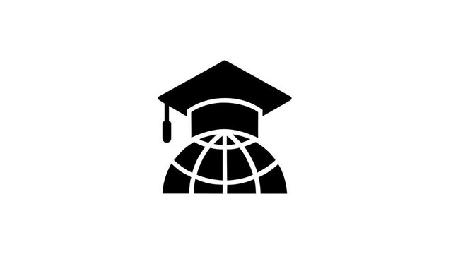 Global Education Graduation Emblem with Black Academic Cap and World Symbol on Clean White Background Minimal Learning Design