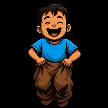 Happy boy playing traditional sack race game cartoon mascot without background