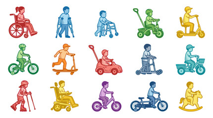 Fototapeta premium Diverse Children with Disabilities Using Adaptive Mobility Aids and Vehicles