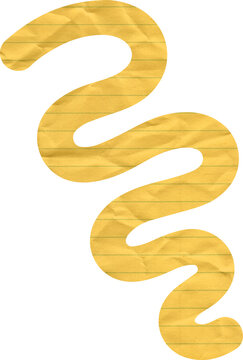 Yellow Crumpled Lined Paper Wavy Squiggly Shape Cutout for Scrapbooking and Creative Journal Design Element with Realistic Wrinkled Texture
