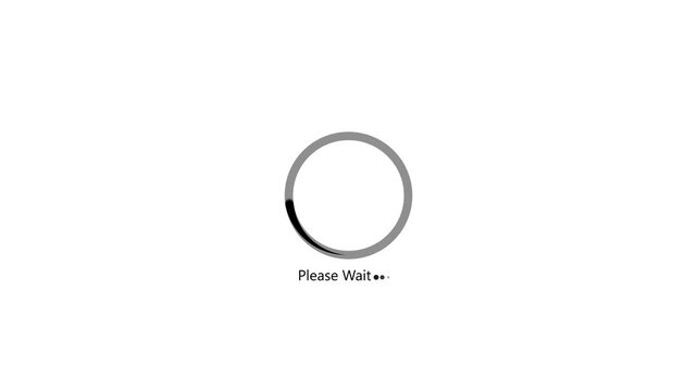 Loading circle animation progresses on white background showing a rotating indicator video spinner progress indicator loop