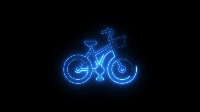Glowing neon woman with bicycle icon.HD motion graphic video animation with neon effects.Motion graphic 4k animation video.