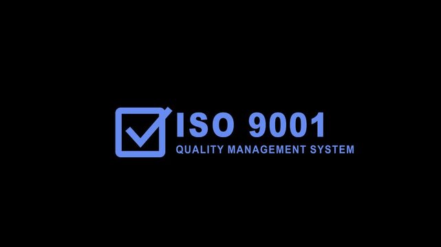 Minimal ISO 9001 Quality Management System certification banner featuring a white checkmark inside a square icon with bold ISO 9001 text.