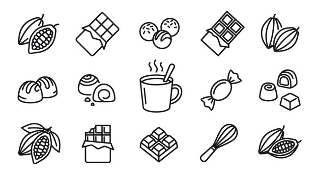 Chocolate and sweet dessert line icon set