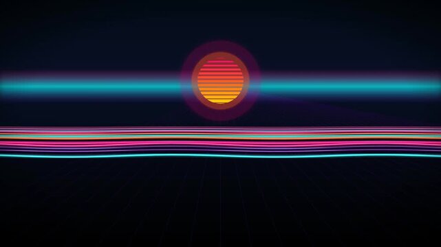 Vibrant Retro Grid Waves Perspective with Layered Cyber Synth Motion
