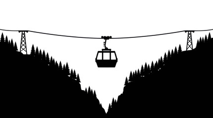 Cable car gondola over deep mountain valley. © Sahabat