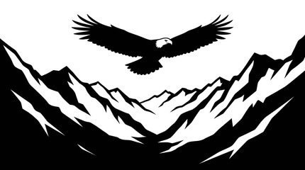 Eagle flying over deep mountain valley silhouette. © Sahabat
