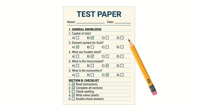 Yellow Number Two Pencil On Test Paper.