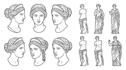 Classical Greek and Roman statue line art. © ULFAITA