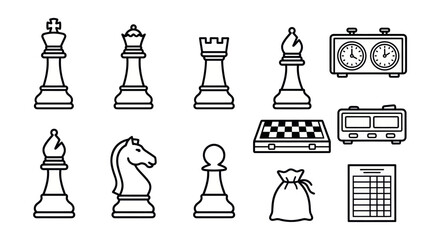 Classic chess pieces and strategy game equipment icons. © ULFAITA