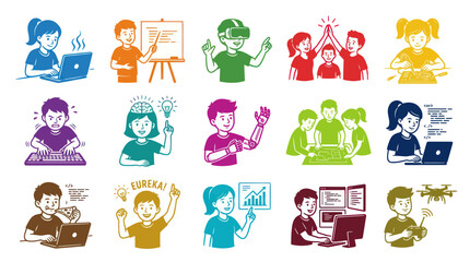 Fototapeta premium Children Coding and Technology Education Icons