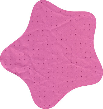 Pink star crumpled paper sticker with black dots grid texture and wrinkled surface for design and scrapbooking