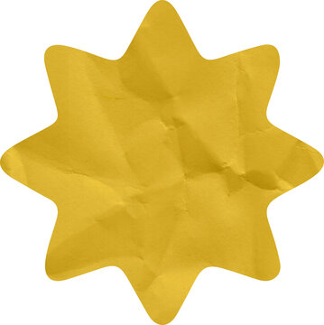 Yellow Crumpled Paper Star Cutout Shape with Creased Texture for Graphic Design and Decorative Badge Elements