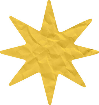 Yellow Crumpled Paper Star Eight Pointed Octagram Origami Style Handcrafted Texture Decoration for Holiday Festive Design Layout