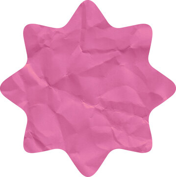Pink crumpled paper star sticker label with wrinkled texture 8 pointed burst badge graphic element for design and scrapbooking