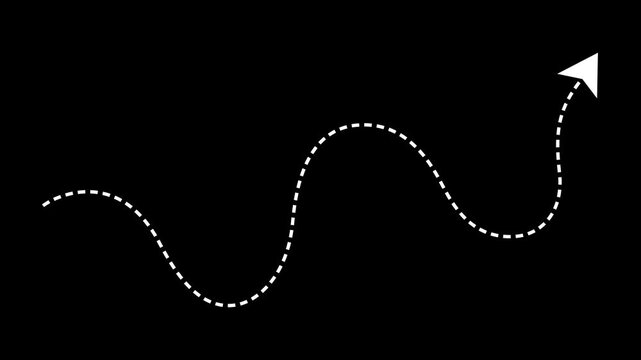 Dotted wave arrow path. Curved navigation direction line. Hand drawn movement indicator concept video on transparent background.