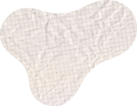 Crumpled graph paper blob organic shape with grid lines and wrinkled texture for graphic design and scrapbook elements
