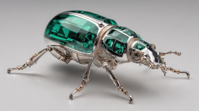 Metal insect model shows detailed design with green and silver colors, highlighting craftsmanship in small scale art piece