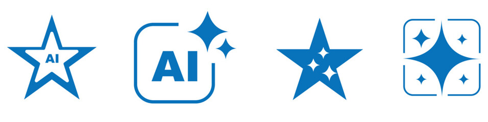 Generative AI logo icon magic sparkle stars symbol , Artificial intelligence sign. Vector ai generated icon blue logo. Artificial intelligence symbol, sparkle star with square button. © Hike studio 8