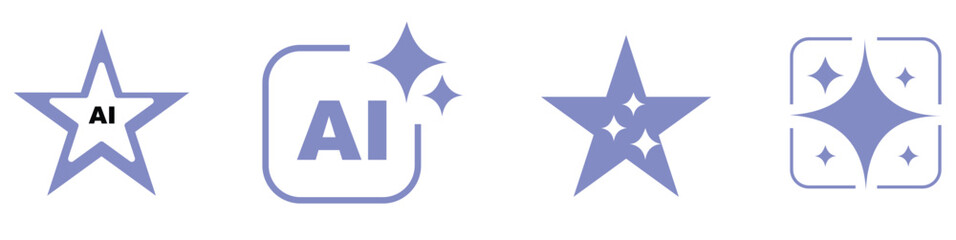 Generative AI logo icon magic sparkle stars symbol , Artificial intelligence sign. Vector ai generated icon blue logo. Artificial intelligence symbol, sparkle star with square button. © Hike studio 8