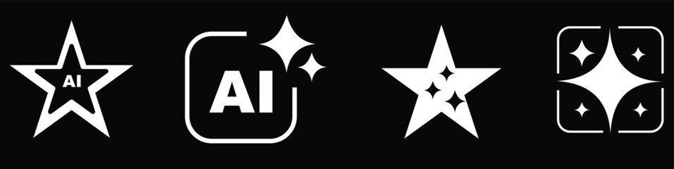 Generative AI logo icon magic sparkle stars symbol , Artificial intelligence sign. Vector ai generated icon blue logo. Artificial intelligence symbol, sparkle star with square button. © Hike studio 8