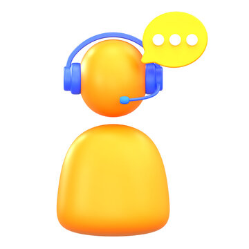 3D Customer Service Support Agent with Headset and Chat Bubble Icon