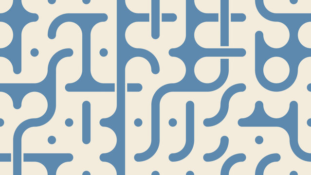 Abstract geometric rounded shapes pattern in blue and cream