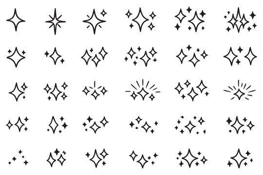 sparkle icons, black glowing vector, minimal star symbol silhouette, outline sparkle effect symbol, shiny clean clipart, editable vector sparkle icon se