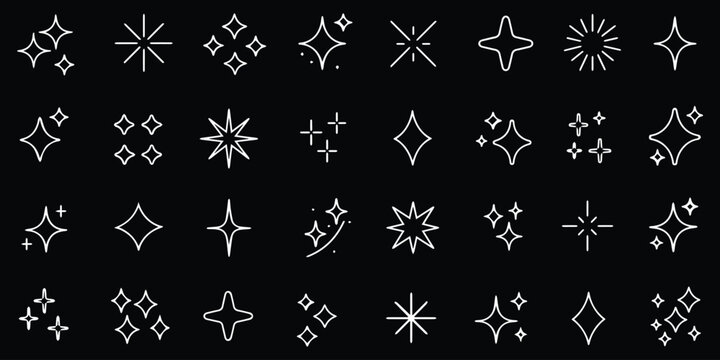 Sparkle Icons set. Twinkle stars collection. Shine star icons. Effect shine, glitter, twinkling and clean. Star sparkle icon. Vector illustration.