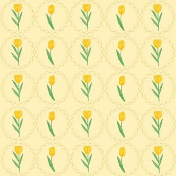 Yellow Tulip Floral Pattern Background Soft Pastel Colors