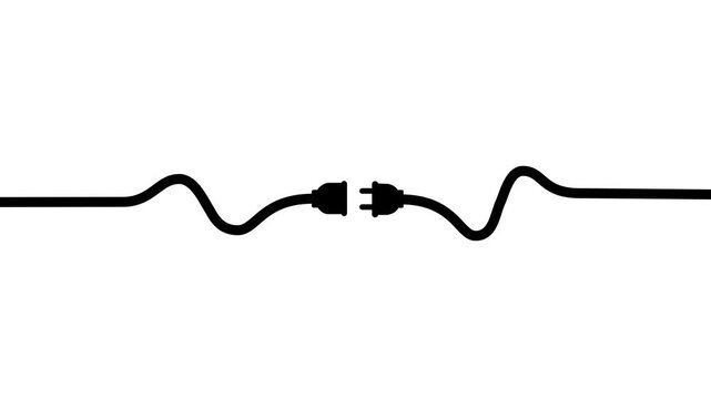 Electric Power Plug Cable Icon on White Background Featuring Minimal Black Energy Connector with Curved Wire Design for Utility Connection Concept