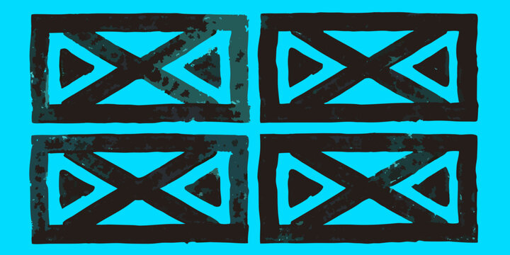 set of grungy distressed ink roller textures in blue and black pattern design graphic art print square