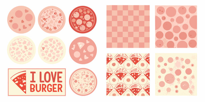 pizza slices and patterns vintage style vector illustration food restaurant branding elements pepperoni cheese toppings checkered dots