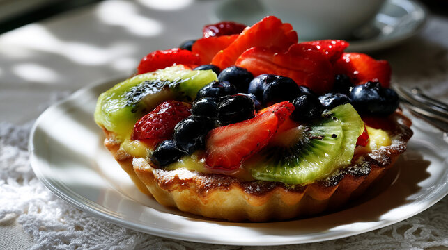 A Bright High-End Photography Shot of a Summer Fruit Tart