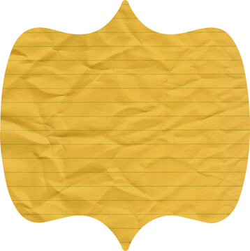 Yellow Crumpled Lined Paper Label in Decorative Shield Shape Vintage Ornate Frame for Note Design