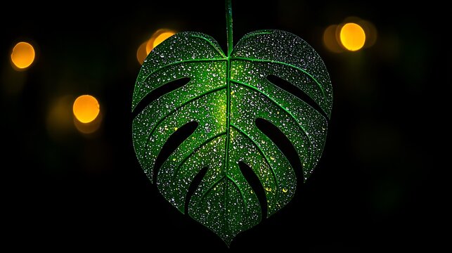 Heart-shaped leaf, water droplets
