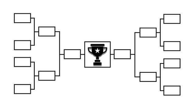 Championship bracket template with trophy on white background for sports competition or tournament bracket concept video.