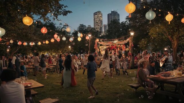 Outdoor Festival Night Festival At Dusk.