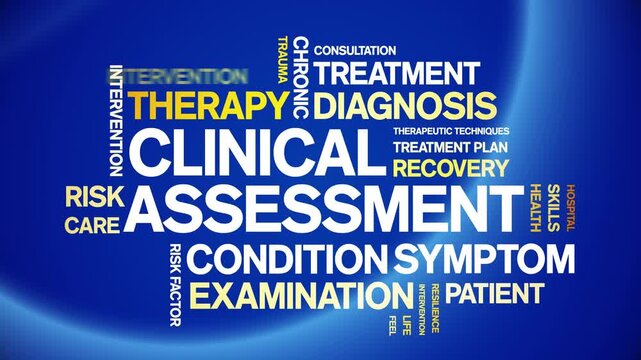 Clinical Assessment animated word cloud-text design animation tag kinetic typography seamless loop.