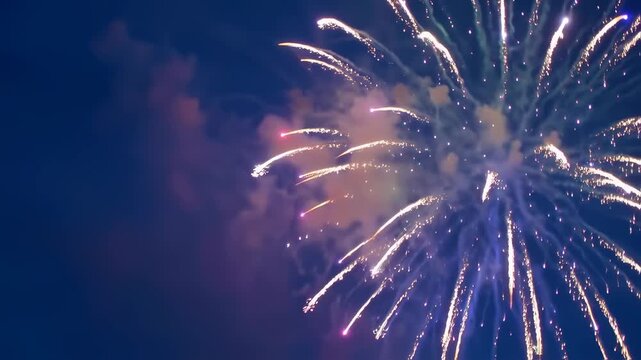 Fireworks explode.