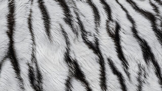 Closeup texture of white tiger fur with black stripes pattern