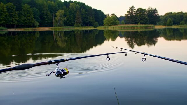 Fishing Rod On A Lake.