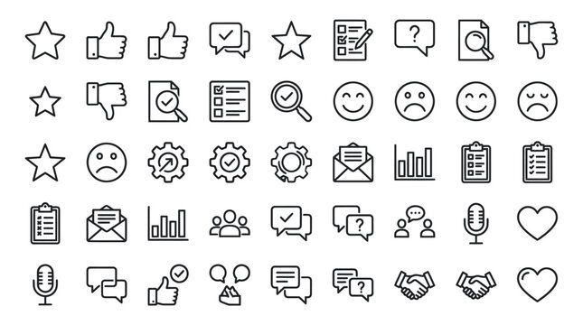 Communication feedback and customer rating line icons
