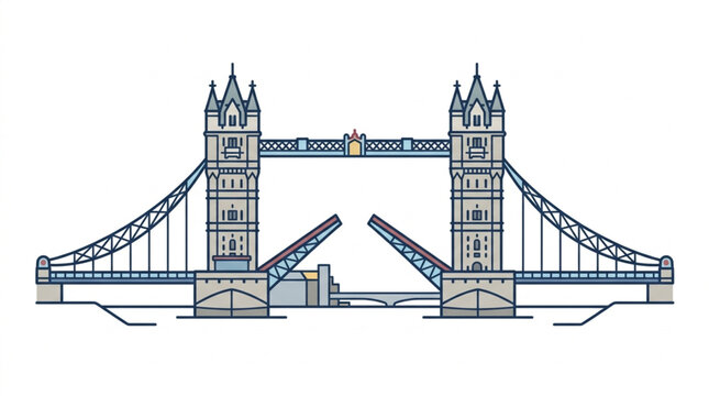Iconic Tower Bridge with Raised Bascules Illustration.