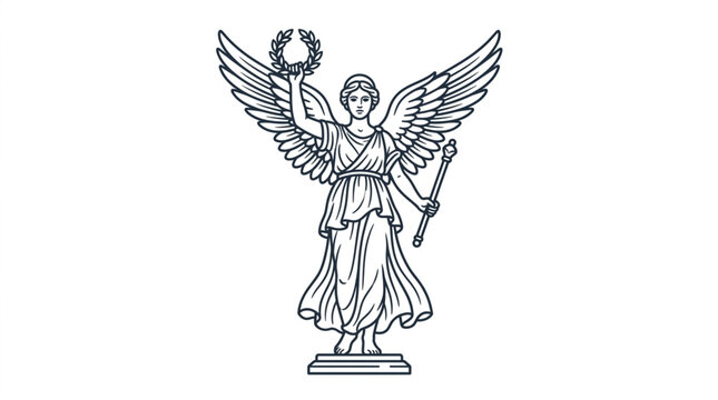 Illustrated Angel Statue Holding Sword and Laurel Wreath.
