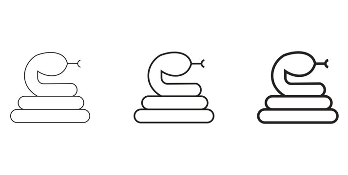 Minimalist snake line icon set, coiled serpent vector symbols with varying stroke weights, modern reptile outline graphics for web design