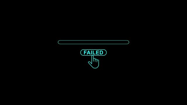 Loading bar with failed button and cursor icon on black background progress bar Motion graphic 4k animation video.
