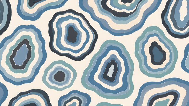 Seamless pattern with abstract agate stone shapes in shades of blue and cream