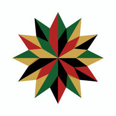 Fototapeta premium Geometric juneteenth star emblem featuring red black green and gold colors on white background for cultural celebrations