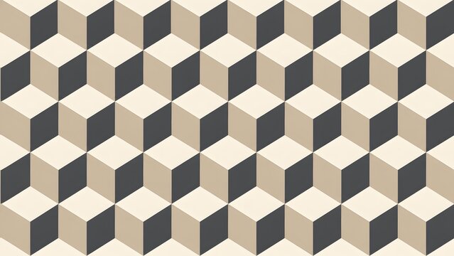 Seamless geometric pattern with 3d cubes in beige and dark gray colors